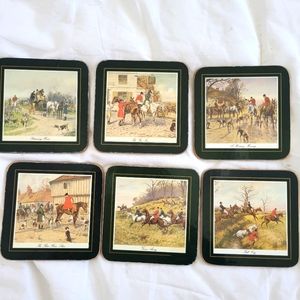 Traditional Equestrian Chic decorative corkboard coasters hunter Green gold trim